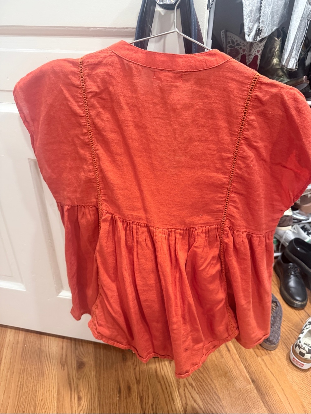 THML Coral Embroidered Peasant Blouse with Tassel Ties Small NWOT - Picture 6 of 6